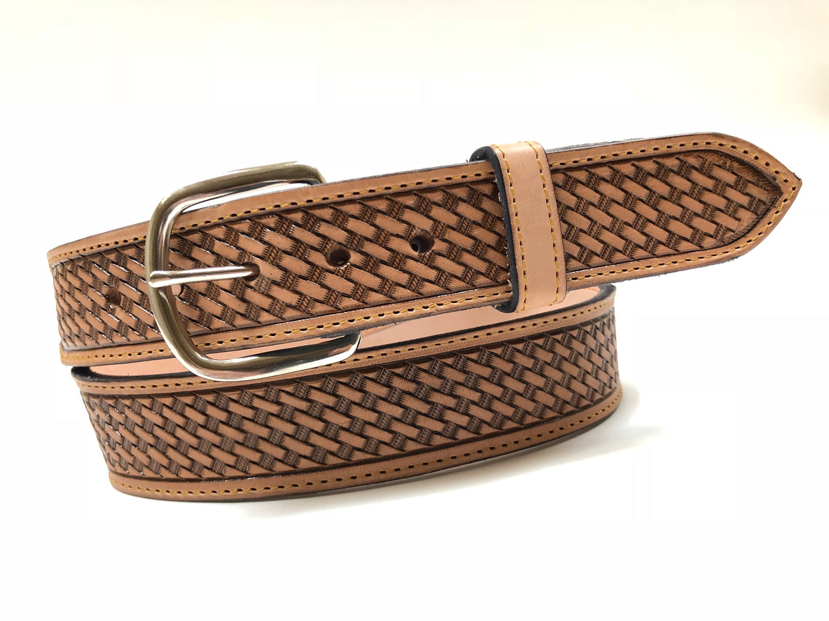 Men's Natural Basket Weave Leather Belt with Silver Tone Buckle 38A5 –  JALZACHIH LEATHER BROS