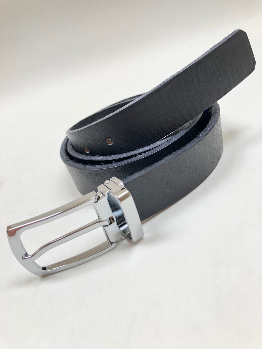 Men's Black Leather Belt with Silver Tone Buckle 38Z6 – JALZACHIH