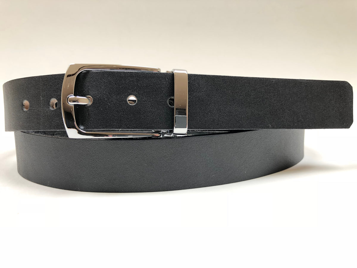 Men's Black Leather Belt with Silver Tone Buckle 34Z3 – JALZACHIH