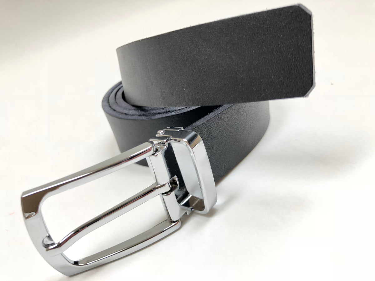 Men's Black Leather Belt with Silver Tone Buckle 34Z1 – JALZACHIH