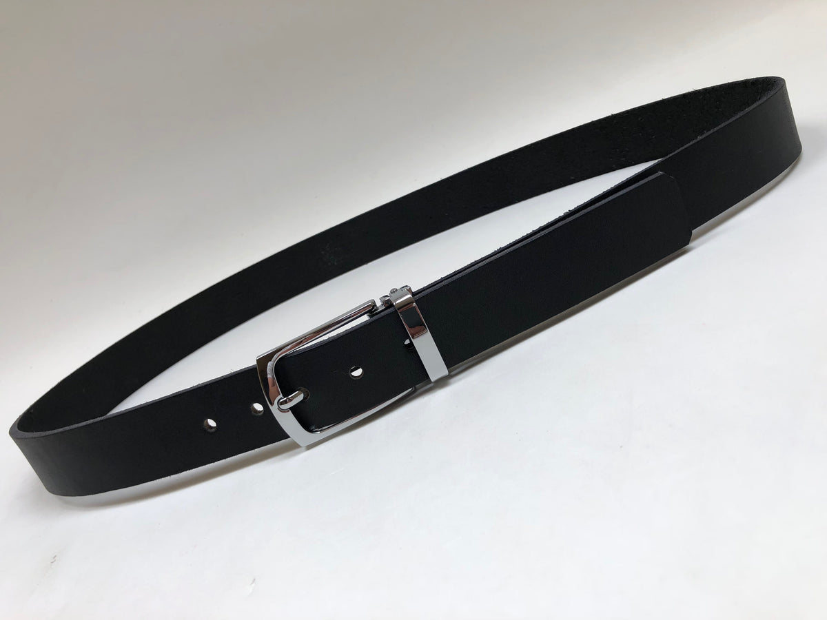 Men's Black Leather Belt with Silver Tone Buckle 34Z1 – JALZACHIH