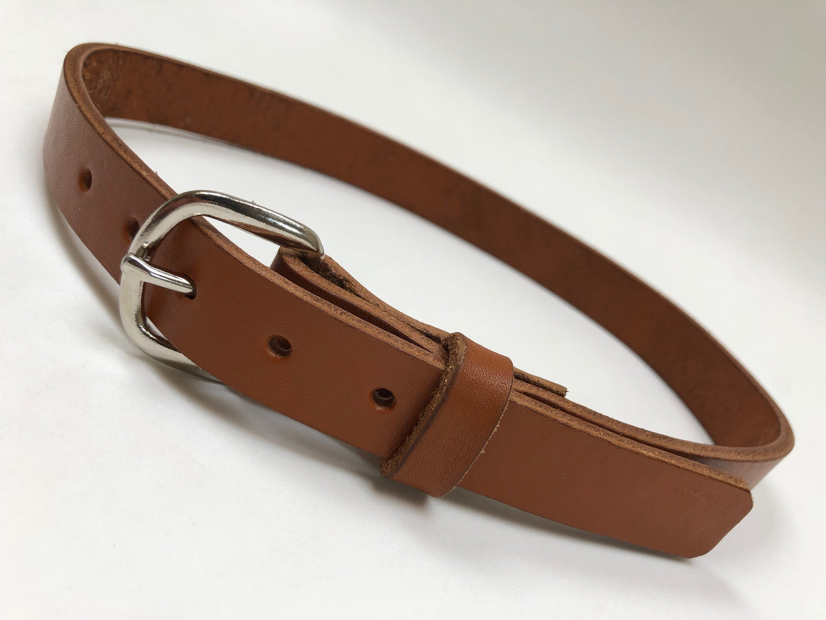 Kids Tan Leather Belt with Smooth Silver Tone Buckle 22Z2