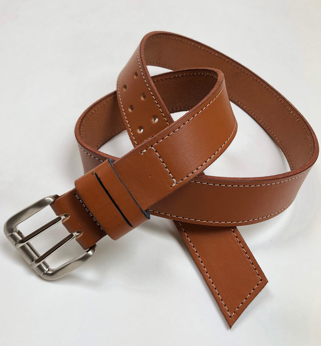 Men s Light Tan Leather Belt with White Stitching 38C2 JALZACHIH LEATHER BROS