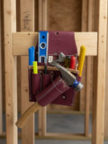 JALZACHIH LEATHER BROS. compact carpenter pouch in burgundy full grain leather with riveted tool slots on a wood frame