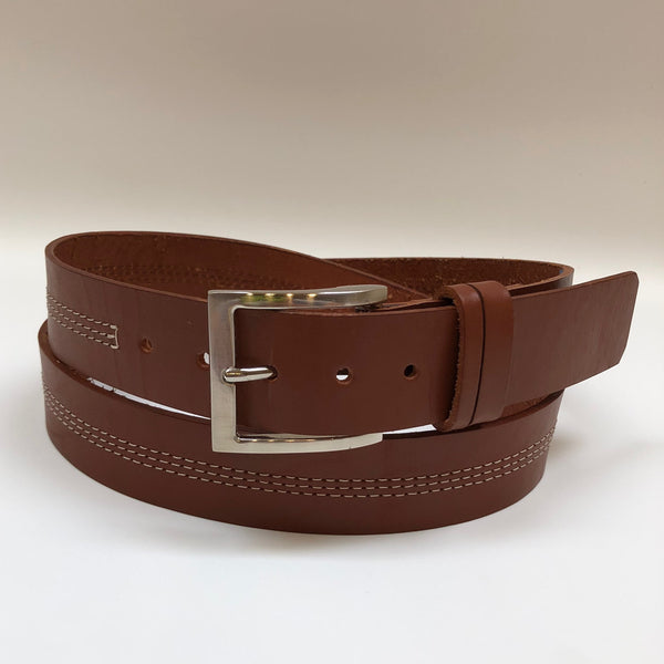 Men's Tan Leather Belt with Silver Tone Buckle 44A1