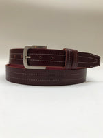 Men's Burgundy Leather Belt with Silver Tone Buckle 44A3