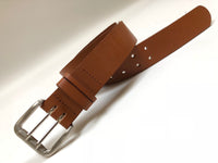 Men's Tan Leather Belt with Smooth Silver Tone Buckle 44A5