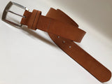 Men's Natural Leather Belt with Smooth Silver Tone Buckle 44A6