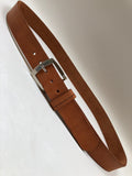 Men's Natural Leather Belt with Smooth Silver Tone Buckle 44A6