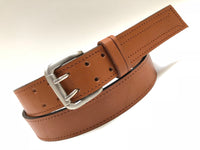 Men's Tan Leather Belt with Silver Tone Buckle 44A9