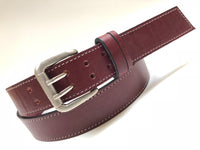 Men's Burgundy Leather Belt with Silver Tone Buckle 44A10