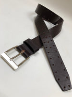 Men's Dark Brown Leather Belt with Smooth Silver Tone Buckle 42A1