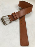 Men's Tan Leather Belt with Silver Tone Buckle 42A5