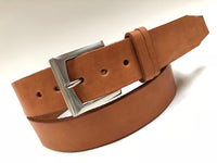 Men's Natural Leather Belt with Smooth Silver Tone Buckle 42A6