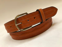 Men's Tan Sewn Cushioned Leather Belt with Silver Tone Buckle 42A9