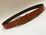 Men's Tan Sewn Cushioned Leather Belt with Silver Tone Buckle 42A9