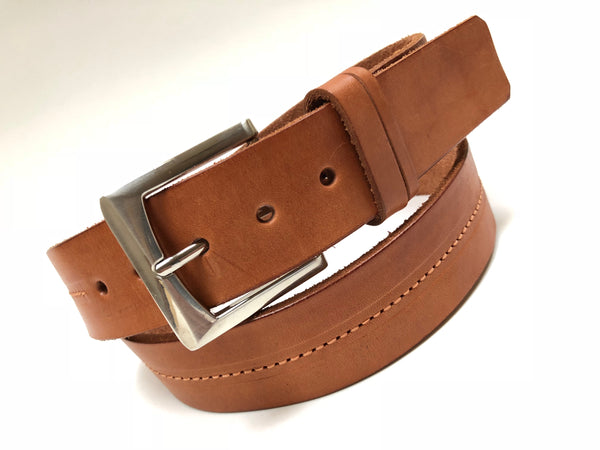 Men's Tan Leather Belt with Silver Tone Buckle 38A1