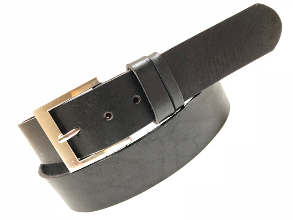 Men's Black Leather Belt with Silver Tone Buckle 38A2