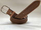 Men's Natural Leather Basket Weave Belt with Silver Tone Buckle 38A3