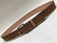 Men's Natural Leather Basket Weave Belt with Silver Tone Buckle 38A3