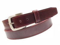 Men's Burgundy Leather Belt with Silver Tone Buckle 38A4