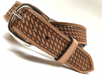 Men's Natural Basket Weave Leather Belt with Silver Tone Buckle 38A5