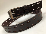 Men's Dark Brown Leather Belt with Silver Tone Buckle 38A7