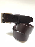 Men's Dark Brown Leather Belt with Smooth Silver Tone Buckle 38A11