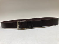 Men's Dark Brown Leather Belt with Smooth Silver Tone Buckle 38A11