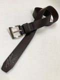 Men's Dark Brown Leather Belt with White Stitch Design 36A1