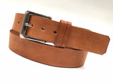 Men's Natural Leather Belt with Smooth Silver Tone Buckle 36A2