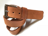 Men's Natural Leather Belt with Smooth Silver Tone Buckle 36A2