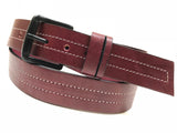 Men's Burgundy Leather Belt with Black Buckle 36A4