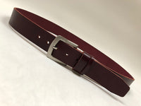 Men's Burgundy Leather Belt with Silver Tone Buckle 36A5