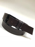 Men's Dark Brown Leather Belt with Black Buckle 36A6