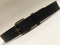 Men's Black Leather Belt with Antique Brass Buckle 36A7