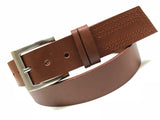 Men's tan leather belt with silver tone buckle 36A8