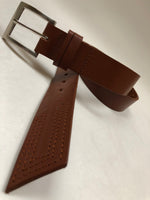 Men's tan leather belt with silver tone buckle 36A8