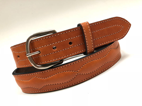 Men's Tan Leather Belt With Silver Tone Buckle 36A16