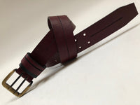 Men's Burgundy Leather Belt with 2 Prongs Antique Brass 34A1