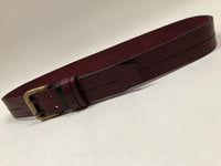 Men's Burgundy Leather Belt with 2 Prongs Antique Brass 34A1