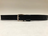 Men's Black Leather Belt With Silver Tone Buckle 36A11