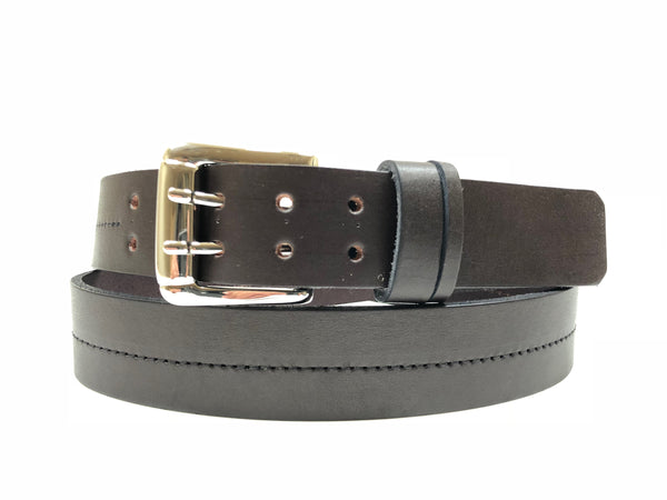 Men's Dark Brown Leather Belt with Silver Tone Buckle 40A2