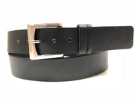 Men's Black Leather Belt with Smooth Silver Tone Buckle 40A3