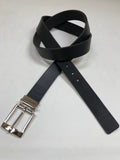 Men's Black Leather Belt with Silver Tone Buckle 46Z1