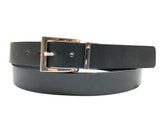Men's Smooth Black Leather Belt with Silver Tone Buckle 44Z5