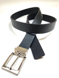 Men's Smooth Black Leather Belt with Silver Tone Buckle 44Z5