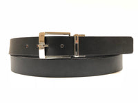 Men's Black Leather Belt with Silver Tone Buckle 44Z1