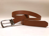 Men's Tan Leather Belt with Silver Tone Buckle 44Z2