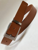 Men's Tan Leather Belt with Silver Tone Buckle 42Z8